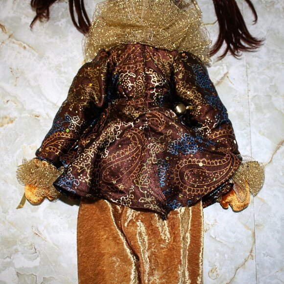 ARTISAN Mardi Gras Doll Gold Velvet Folk Art Holiday Decor Collectible Handmade - Picture 6 of 13